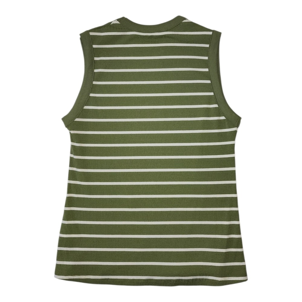 Dip Tank Top Womens Size M Medium Green White Striped Ribbed Casual Sleeveless - Picture 4 of 5
